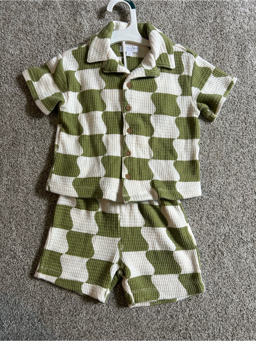 Greyson Mink Olive Green & Cream Check Waffle Set